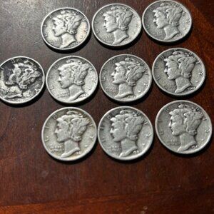 Lot of 10 Mercury Silver Dimes 1941(3), 1944(4), 1943(3) | 90% Silver
